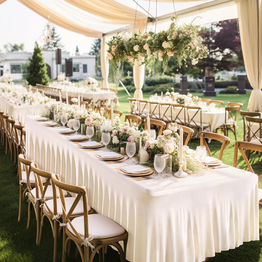 Shillance Ivory Spandex Table Covers 8ft, 6 Packs Fitted Table Covers for 8 Foot Tables Stretch Spandex Table Skirts Rectangle Tables for Event, Wedding, Banquet & Parties