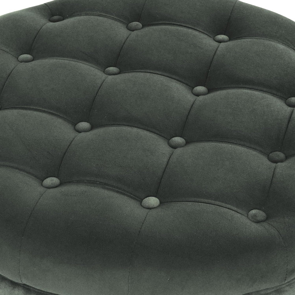 HomePop Home Decor | Large Button Tufted Velvet Round Storage Ottoman | Ottoman with Storage for Living Room & Bedroom, Loden Green Velvet, 28'