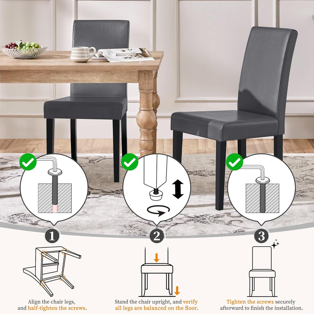 Yaheetech Dining Chairs Set of 4 PU Leather Upholstered Parsons Dining Chairs with Solid Wood Legs for Kitchen/Living Room/Restaurant, Modern Style, Gray