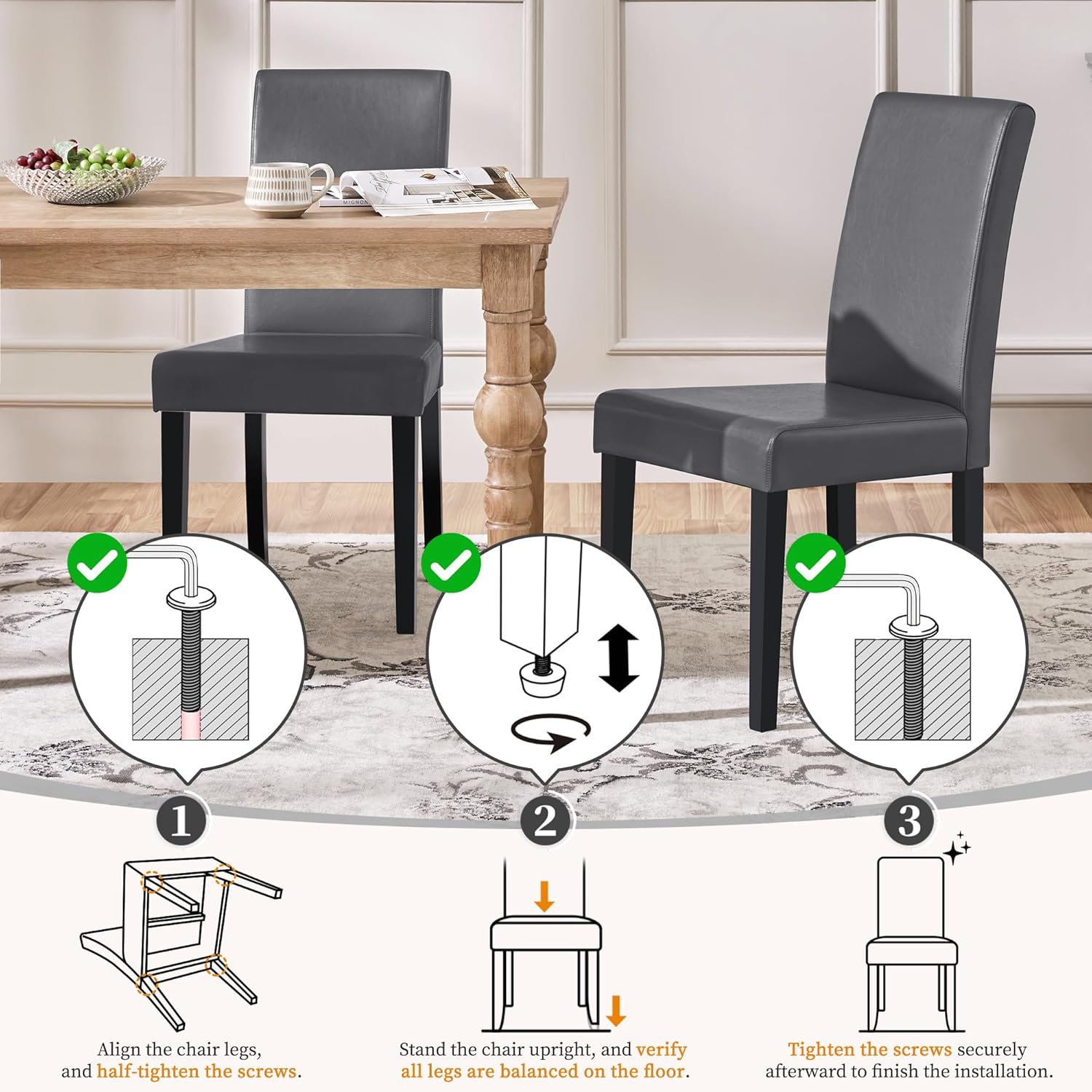 Yaheetech Dining Chairs Set of 4 PU Leather Upholstered Parsons Dining Chairs with Solid Wood Legs for Kitchen/Living Room/Restaurant, Modern Style, Gray