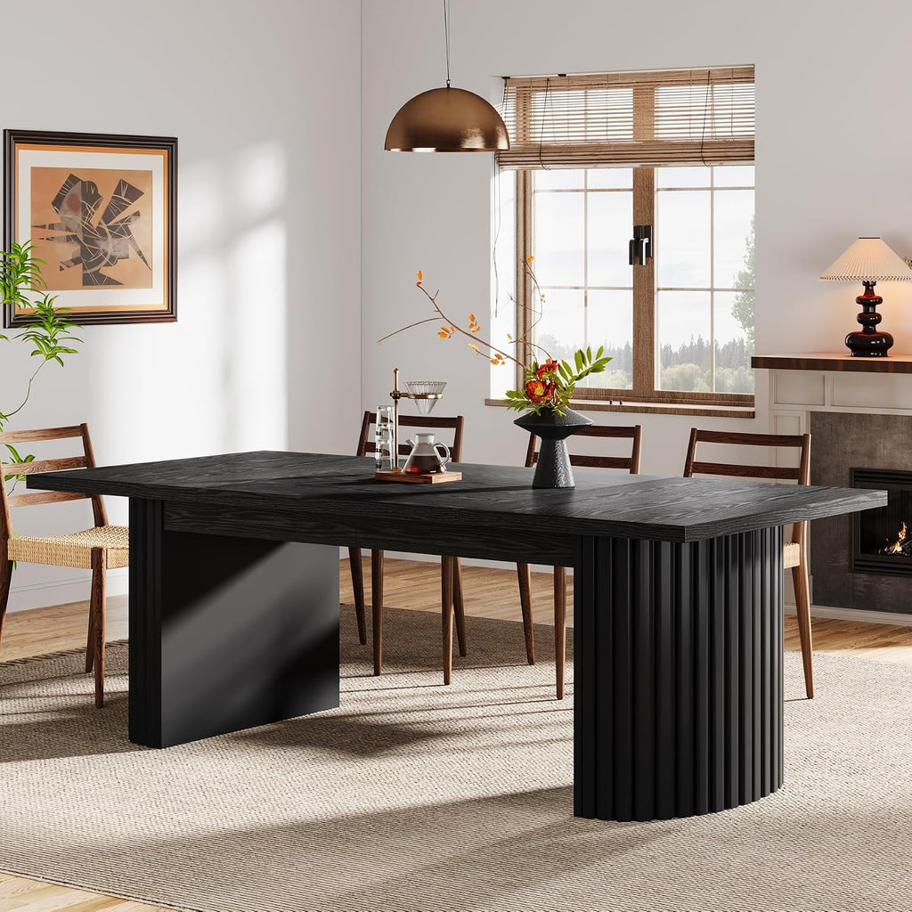 Tribesigns 78.7' Extra Long Dining Table for 6-8 People, Large Farmhouse Kitchen Table with Wooden Tabletop, Rustic Style Rectangular Dinner Table for Dining Room, Kitchen, Living Room, Black