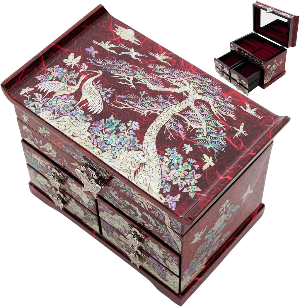 February Mountain Handcrafted Mother of Pearl Jewelry Box – Korean Traditional Design | Unique Keepsake Organizer for Women, Mom, Grandma | Gift for Christmas, Birthday, Anniversary