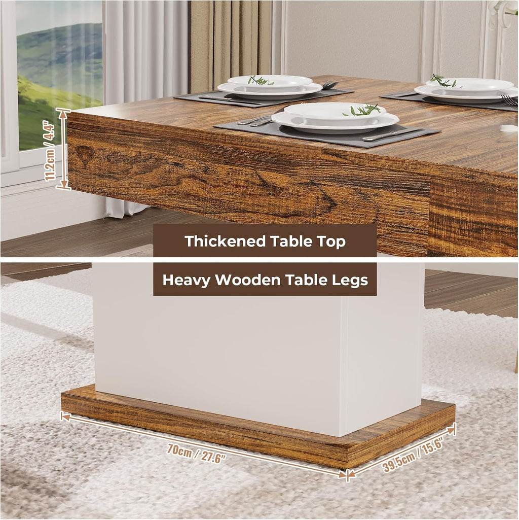 55' Dining Table for 4 to 6 People, Farmhouse Wood Dinner Table with Drawers & Led Lights for Kitchen, Dining Room & Living Room (Oak Brown & White)