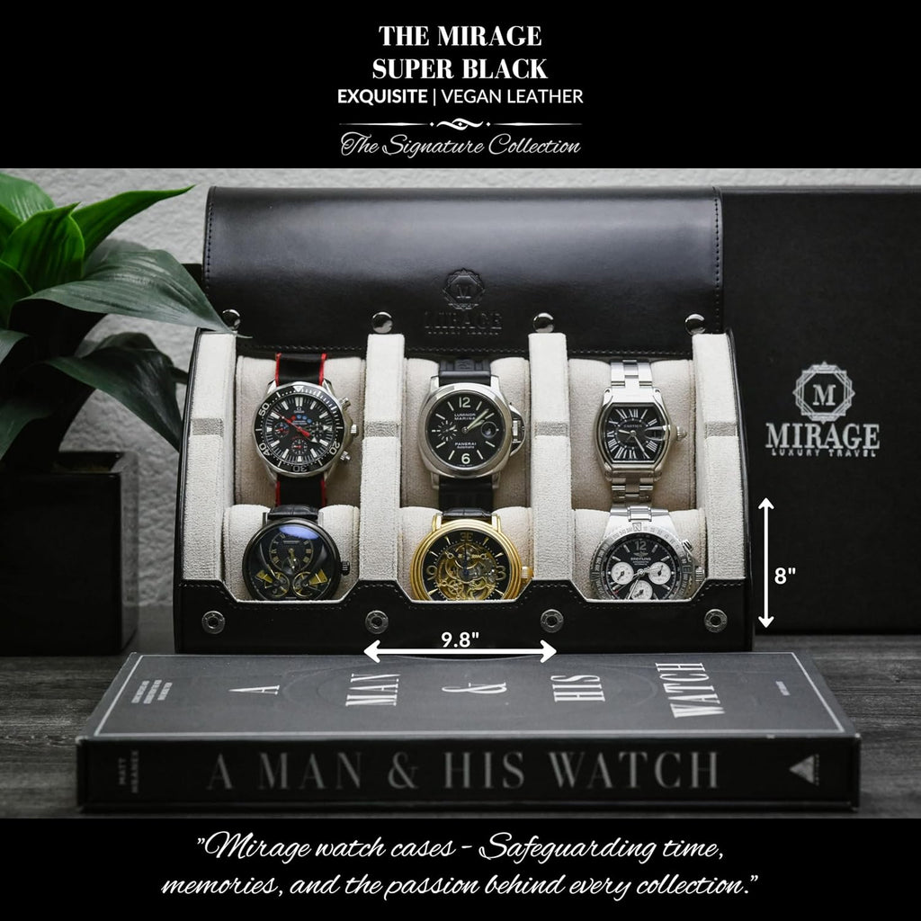 M Mirage Luxury Travel 6 watch display case organizer - Jade Black & Ivory White