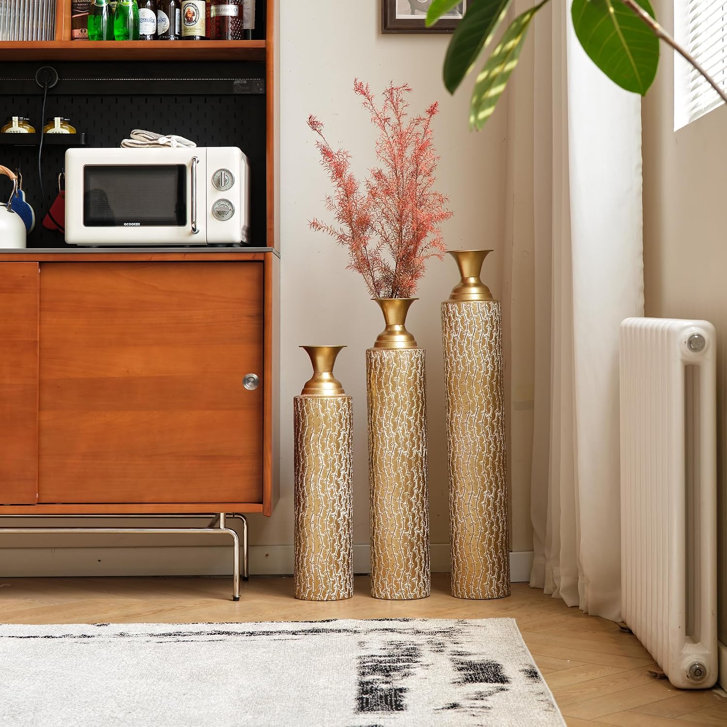 Floor Metal Decorated Vases Set of 3 for Gorgeous Home Decoration Large Glazed Metal Vases (Matte Gold)