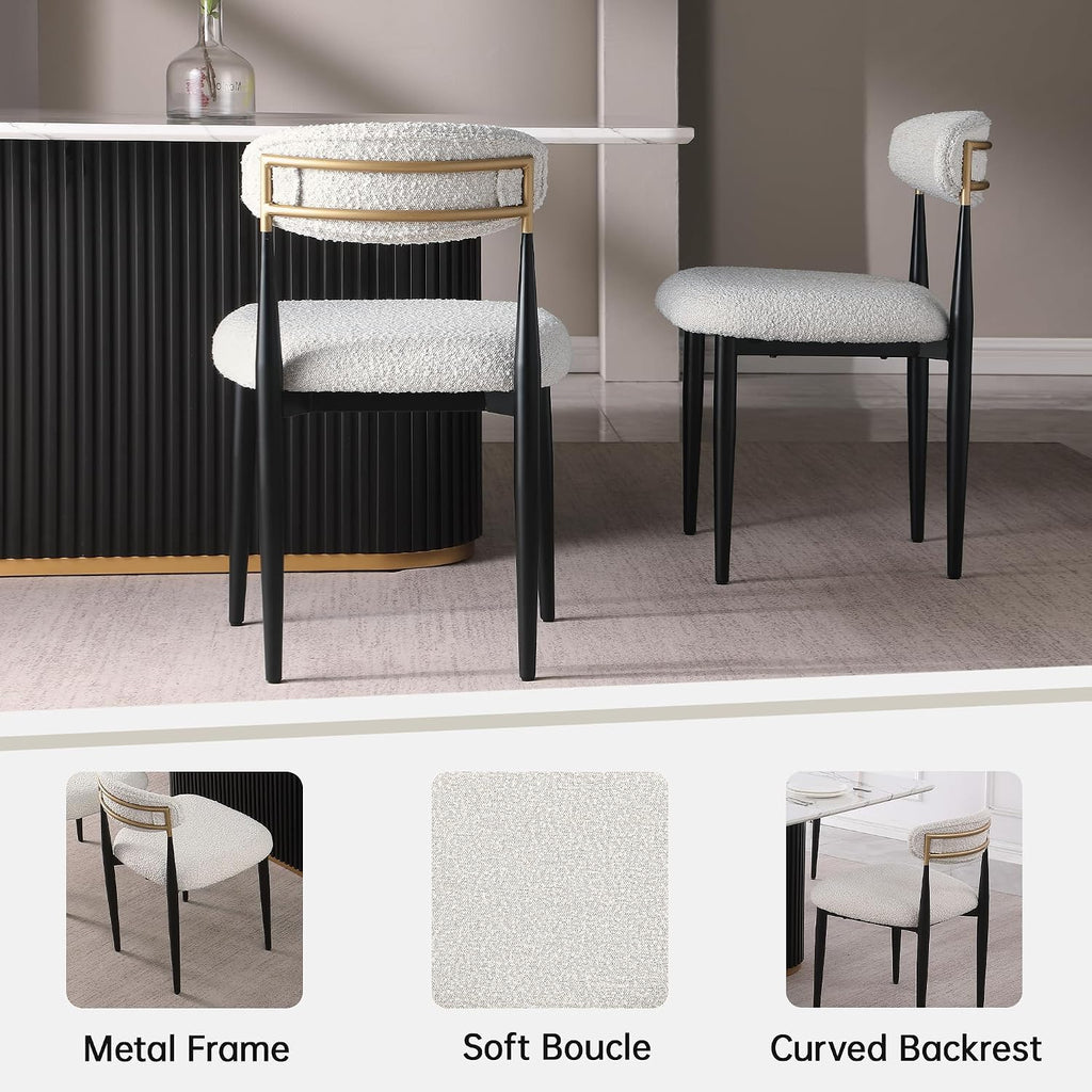 Morden Fort Marble Dining Table Set for 6, 70' Kitchen Table with White Rectangle Top and Black Fluted Base, 6 Modern Upholstered Chairs for Dining Room, Restaurant and Reception