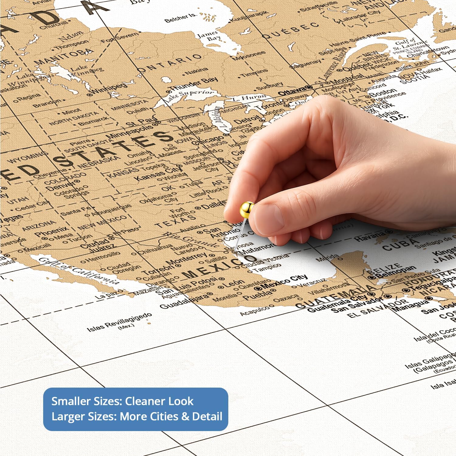 IPIC - Framed Vintage World Map Canvas Wall Art, Personalized Push Pin Travel Map with Name and Message to Track Travels, Oversized Pinnable Wall Decor for Home, Office, Study or RV