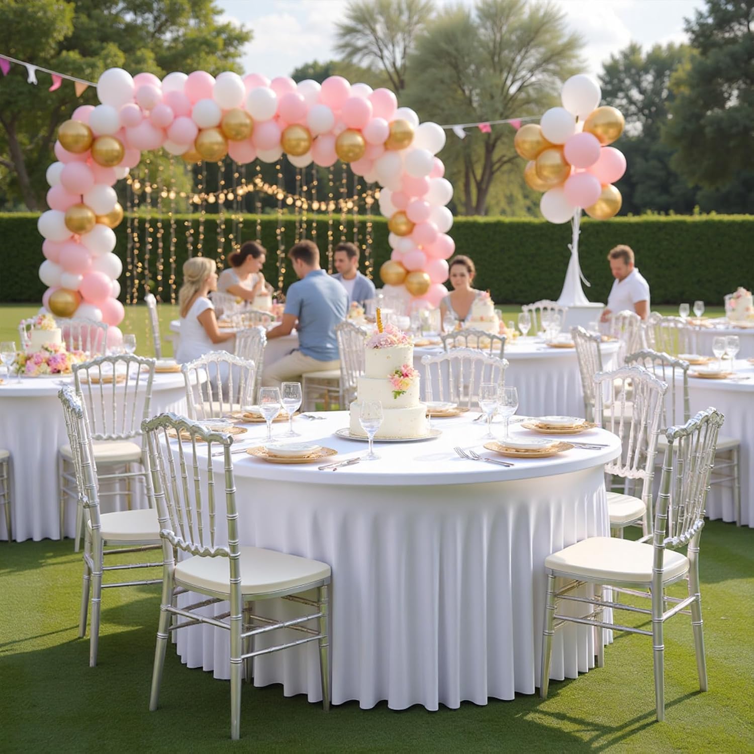 6pk Round Spandex Tablecloths for 72inch Table, Wrinkle Free Stretchy 132inch Fitted 6FT Round Table Cloths Cover Skirt for Wedding Birthday Party Bridal Shower Banquet Events