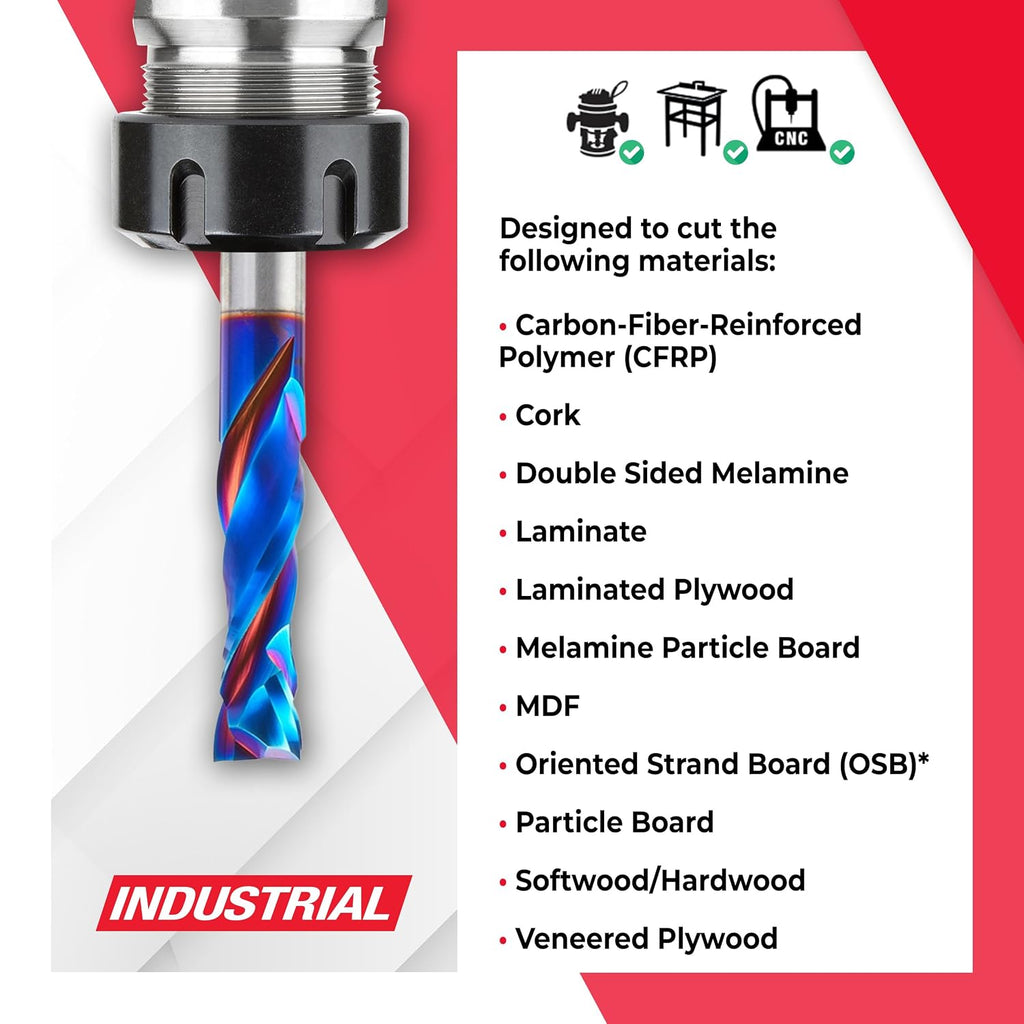 Amana Tool Spektra Extreme Tool Life Solid Carbide CNC Compression Spiral Router Bit, 46195-K, 1/2 D x 1-3/4 CH x 1/2mm Shank x 3-1/2 Inch L 2 Flute