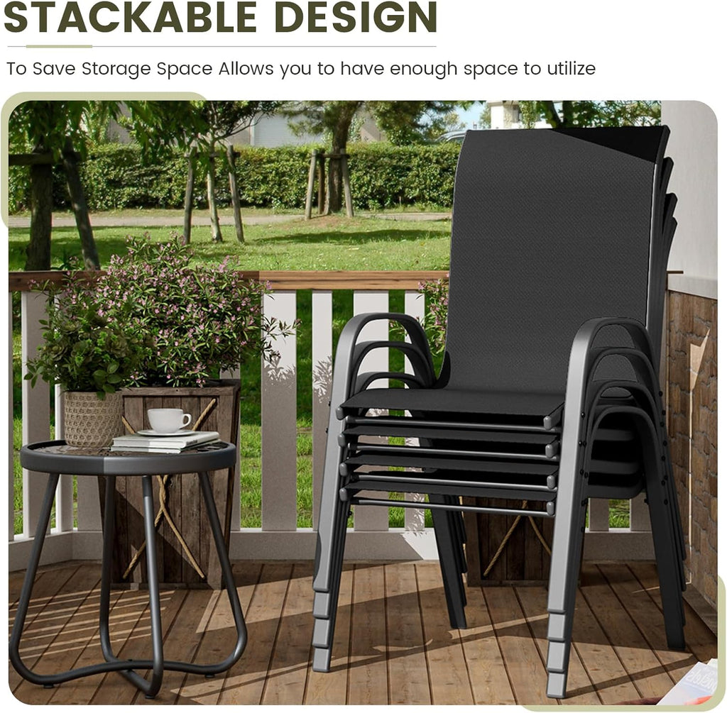 UDPATIO Patio Chairs Set of 4, Stackable Outdoor Dining Chairs with High Back, Breathable Textilene Fabric Outdoor Chair All Weather, for Garden, Backyard (Black)