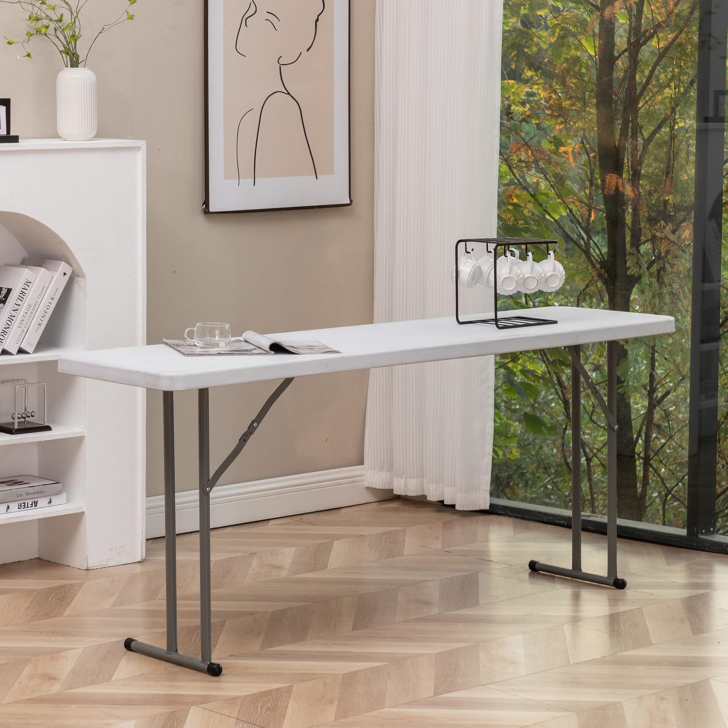 BTEXPERT 6-Foot - 72' Long White Granite Plastic Folding Seminar Training Table Portable 18' Wide Narrow, 29' High, Events Indoor Outdoor Lightweight Set of 2