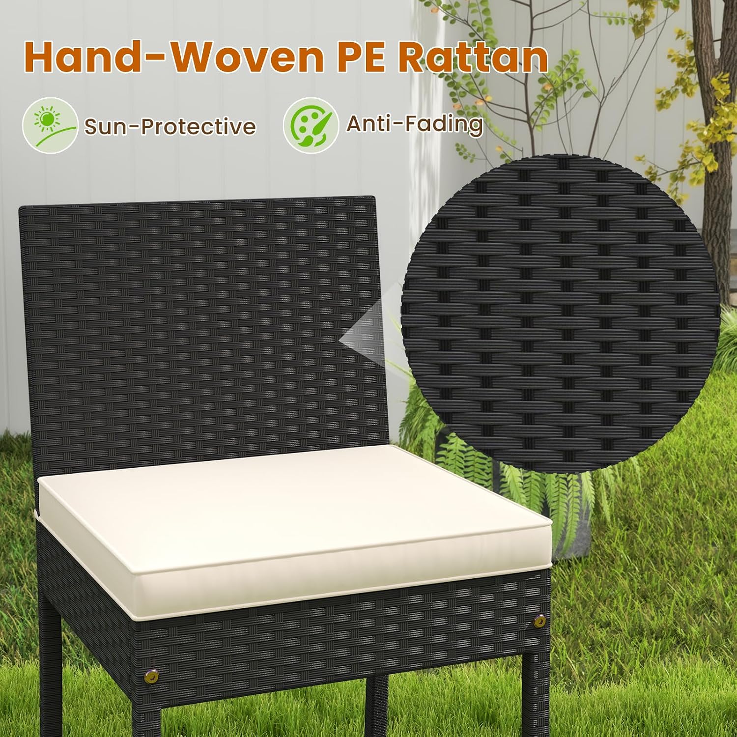 COSTWAY 7 PCS Patio Rattan Wicker Bar Set, 30'' Bar Height Chairs with Back, Footrest and Cushion, Outdoor Table with Wooden Top for Backyard Garden Deck
