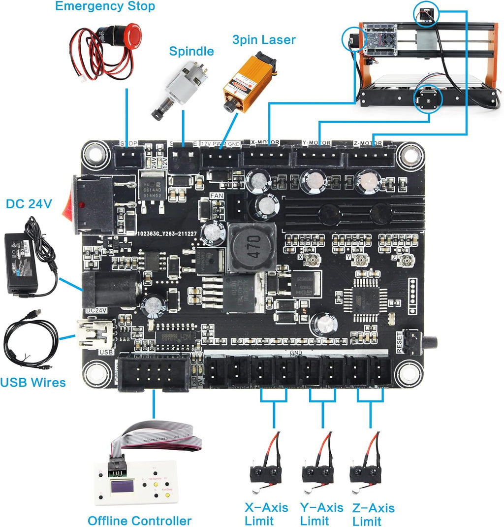 CNCTOPBAOS Upgrade 3018-PRO CNC Router Kit,with GRBL Offline Controller,with 3 Axis Limit Switches,Emergency Stop,DIY Mini Desktop Cutting Wood Acrylic PVC PCB Engraving Milling Machine
