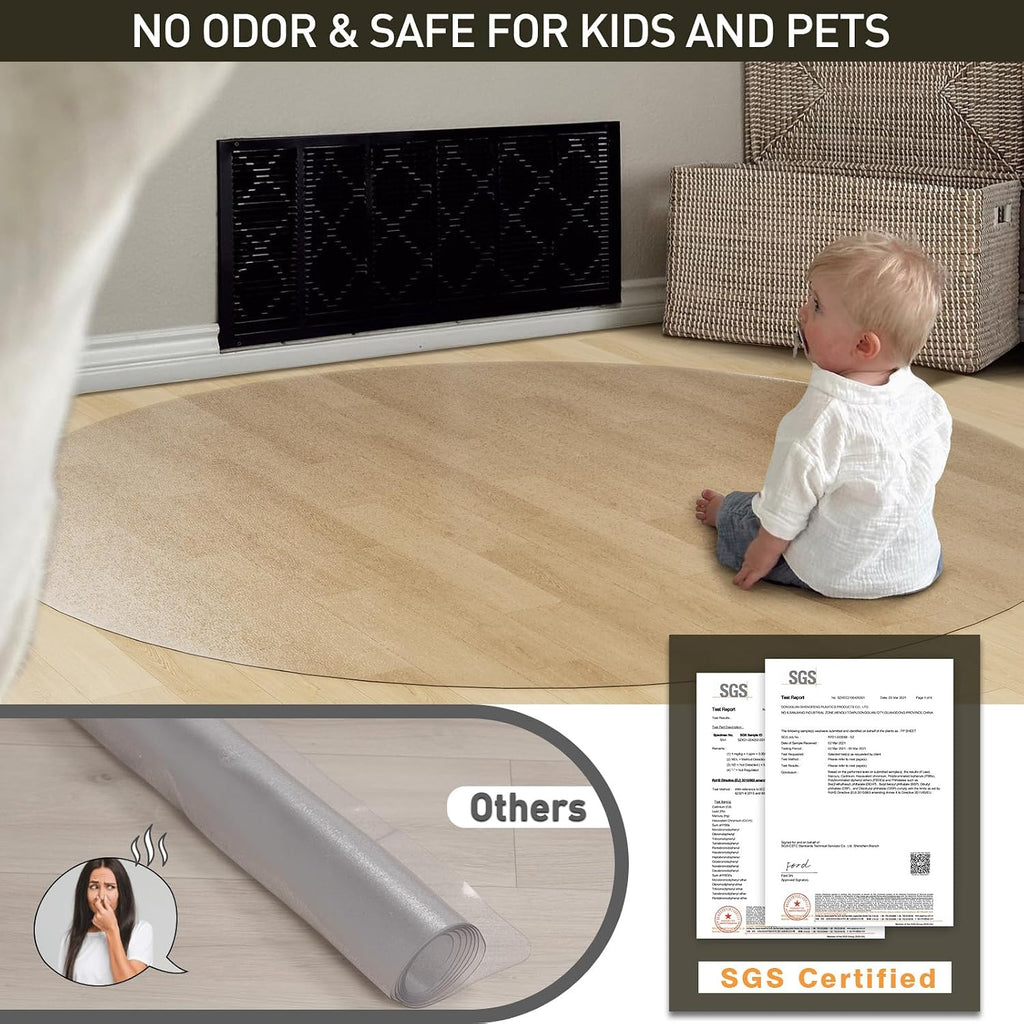 Clear Plastic Floor Mat for Under Dining Table, 6ft Round No Slip Waterproof Vinyl Area Rug for Home, Anti-Spill Hard Floor Protector Cover for Living Room, Splat Mat for Under High Chair