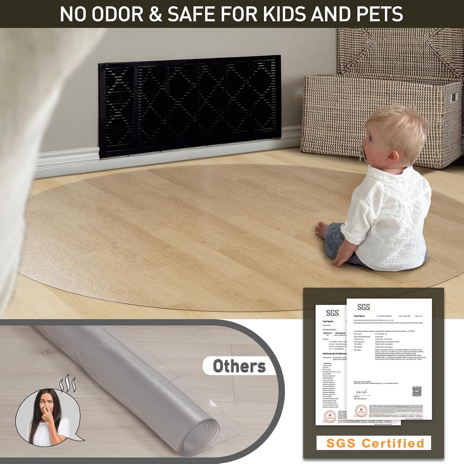 Clear Plastic Floor Mat for Under Dining Table, 6ft Round No Slip Waterproof Vinyl Area Rug for Home, Anti-Spill Hard Floor Protector Cover for Living Room, Splat Mat for Under High Chair