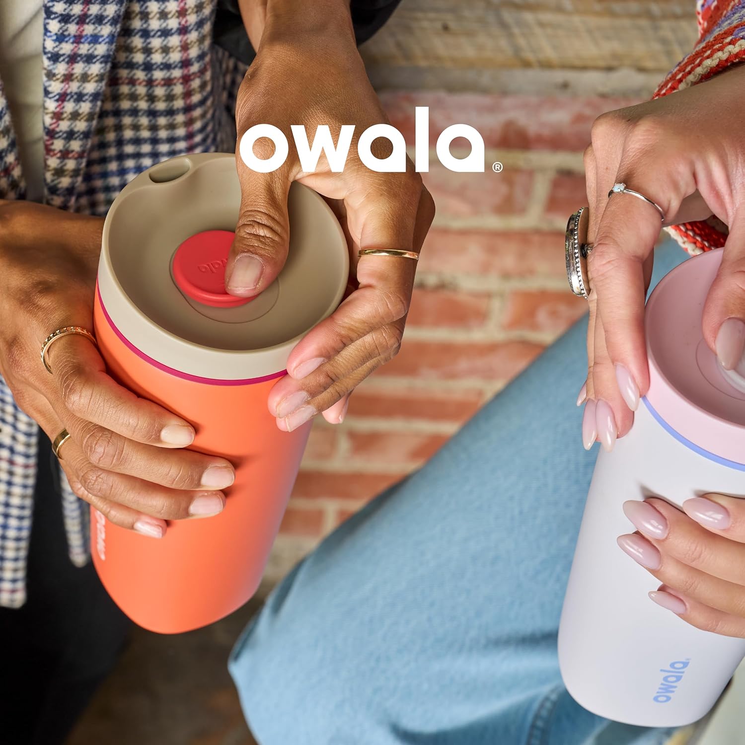 Owala SmoothSip Slider Insulated Stainless Steel Coffee Tumbler, Reusable Iced Coffee Cup, Hot Coffee Travel Mug, BPA Free 12 oz, Grey/Blue (Beachy Breeze) (Pack of 8)