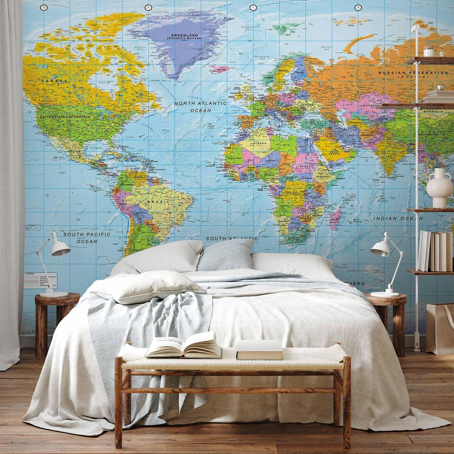 artgeist Wall Mural World Map 197x110 in - XXL Non-Woven Wallpaper Fleece Wall Decor Photo Print Picture Image Design Home k-A-0094-x-a