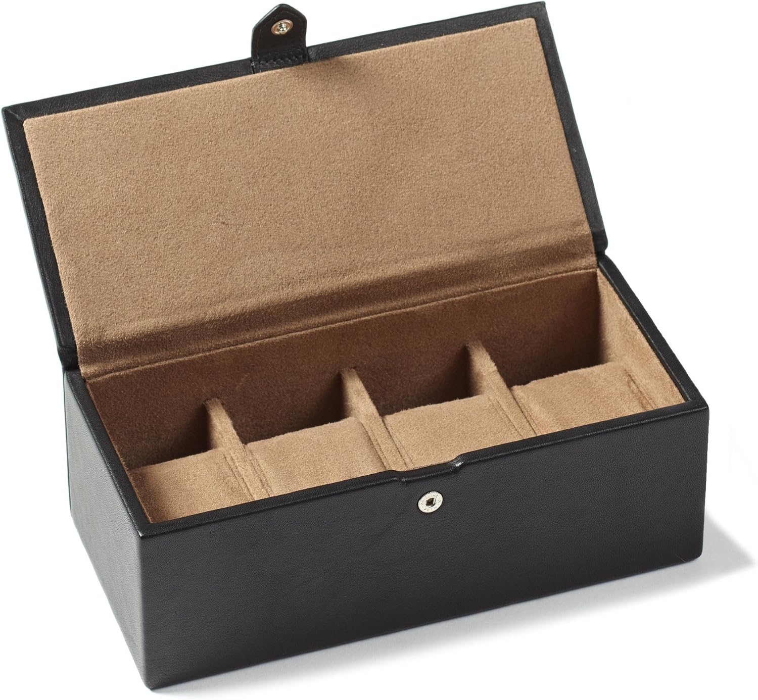 Leatherology Black Onyx Watch & Bracelet Box – Full Grain Leather Jewelry Organizer with 4 Microsuede-Lined Compartments, Removable Cushions & Snap Closure – Storage for Watches and Accessories