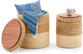 Wimarsbon Round Pouf Ottomans, Handwoven Natural Water Hyacinth Seagrass Pouffe,Outdoor Rattan Stool Accent Seat, Bohemian Coastal Home Decor (Cattail Nested Set-White)