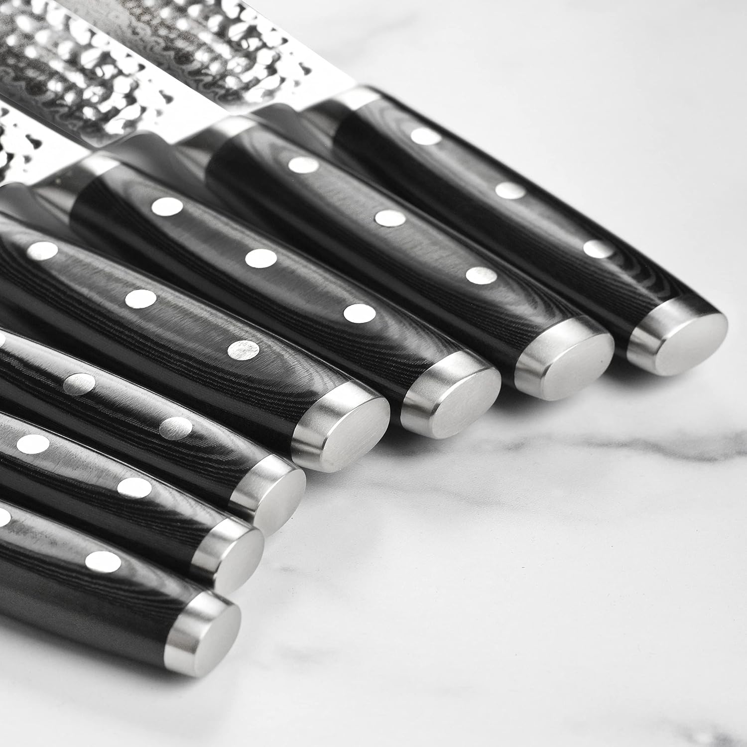 Enso HD 16 Piece Knife Set - Made in Japan - VG10 Hammered Damascus Stainless Steel with Gray Ash Block
