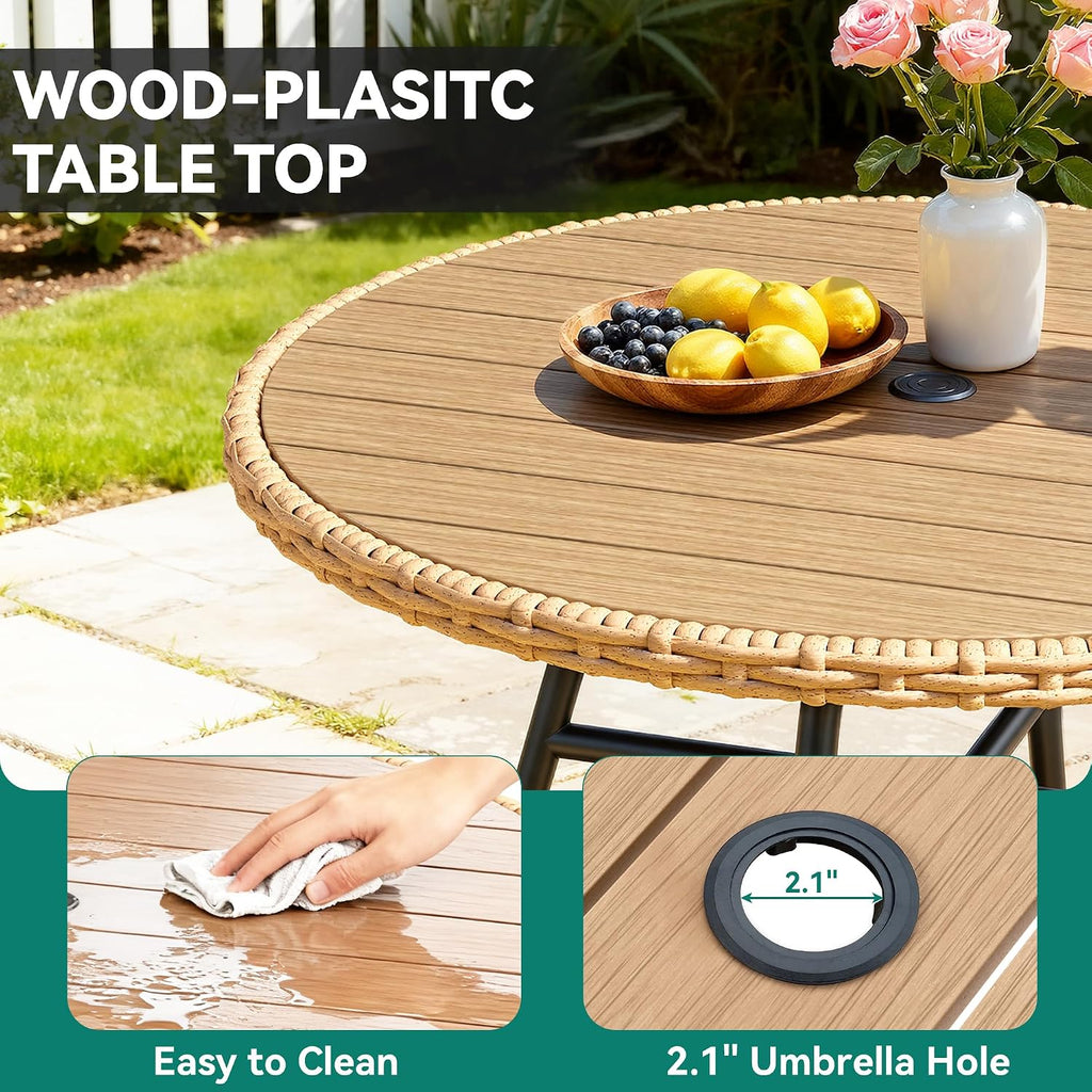 YITAHOME 36.6'' Outdoor Patio Dining Table Round for 4 with Adjustable Levelers, Outdoor Tables with 2.2' Umbrella Hole, All-Weather Bistro Table with Metal Frame, Patio Table for Garden Deck