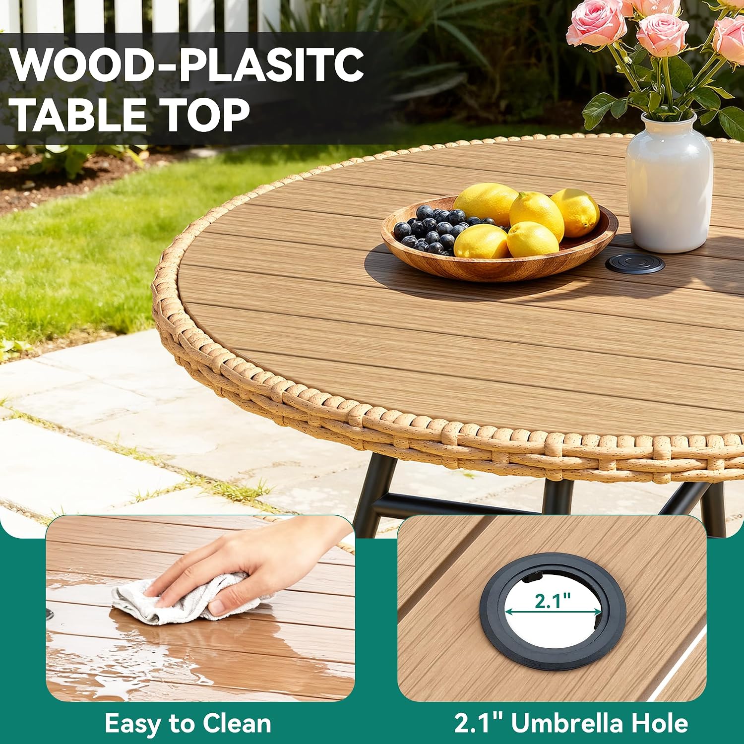 YITAHOME 36.6'' Outdoor Patio Dining Table Round for 4 with Adjustable Levelers, Outdoor Tables with 2.2' Umbrella Hole, All-Weather Bistro Table with Metal Frame, Patio Table for Garden Deck