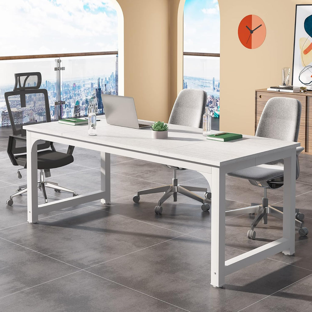 Tribesigns 6FT Conference Table, 70.86' W x 31.49' D Meeting Room Table Boardroom Desk for Office Conference Room, Splicing Board with Metal Frame, White