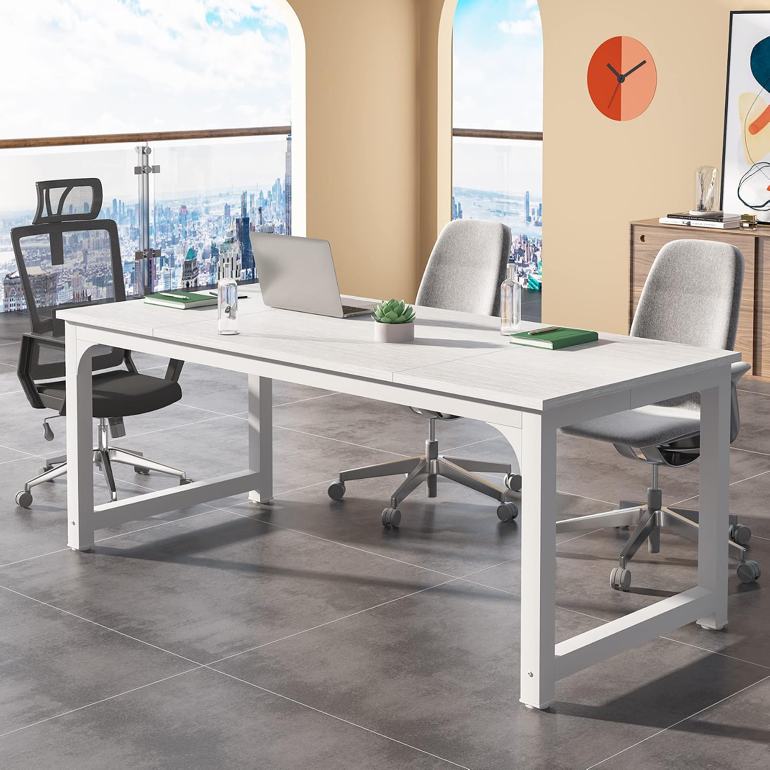 Tribesigns 6FT Conference Table, 70.86' W x 31.49' D Meeting Room Table Boardroom Desk for Office Conference Room, Splicing Board with Metal Frame, White
