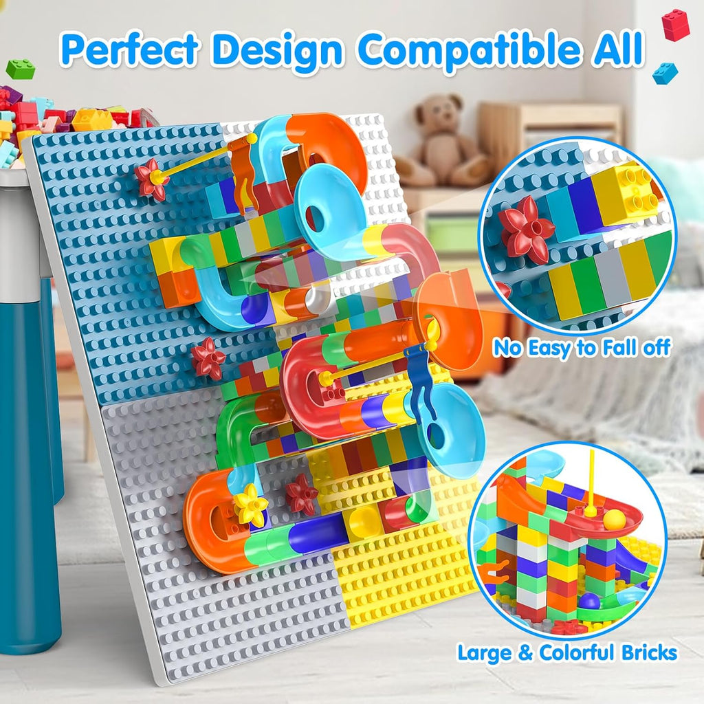 OCATO Toddlers Kids Table and 4 Chairs Set: Activity Table with 152Pcs Large Marble Run Building Blocks Storage All in One Play Sensory Water Tables Sand Tables for Boys Girls 3 4 5 6 Year Old
