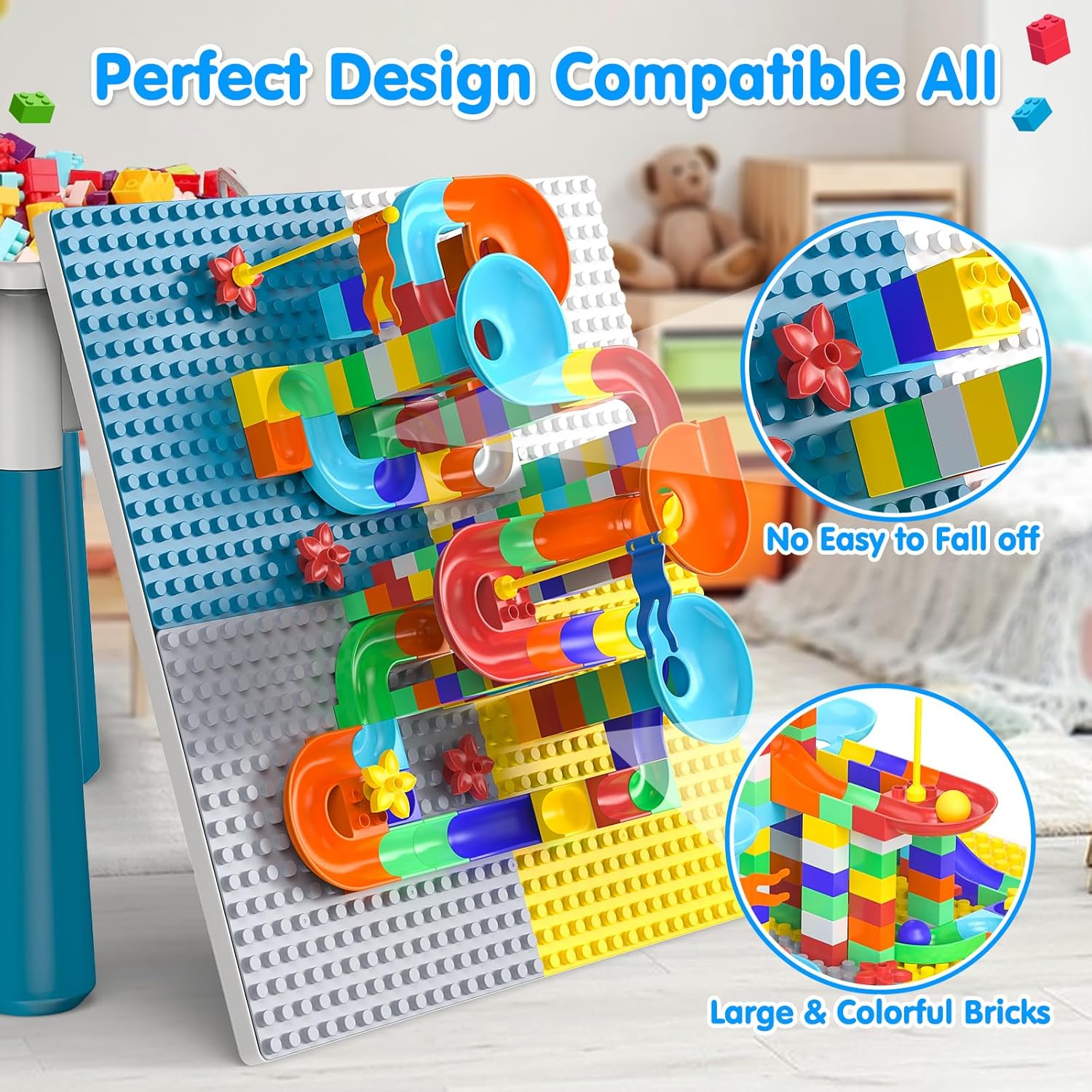 OCATO Toddlers Kids Table and 4 Chairs Set: Activity Table with 152Pcs Large Marble Run Building Blocks Storage All in One Play Sensory Water Tables Sand Tables for Boys Girls 3 4 5 6 Year Old