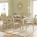 LUXOAK 7-Piece Solid Wood Dining Table Set, 60' Farmhouse Dining Table with 6 Chairs, Rectangular Table Set for 6, Kitchen & Dining Room Furniture, Distressed Cream