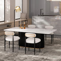 Morden Fort Modern Dining Table Set for 4, 70' Kitchen Table with Marble Rectangle Top and Black Fluted Base, 4 Boucle Upholstered Chairs for Dining Room, Restaurant and Reception