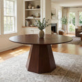BESTANO 59' Round Dining Table for 4-6 People, Kitchen Dining Room Table with Wooden Pedestal Base, Circle Dinner Pedestal Dining Table for Dining Room (Table Only), Walnut