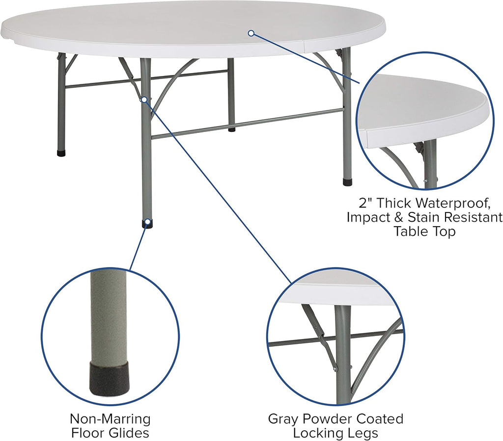 Flash Furniture Stonewall 6' Round Plastic Folding Event Table with Carrying Handle, Bi-Fold Banquet Table for Indoor/Outdoor Events, White