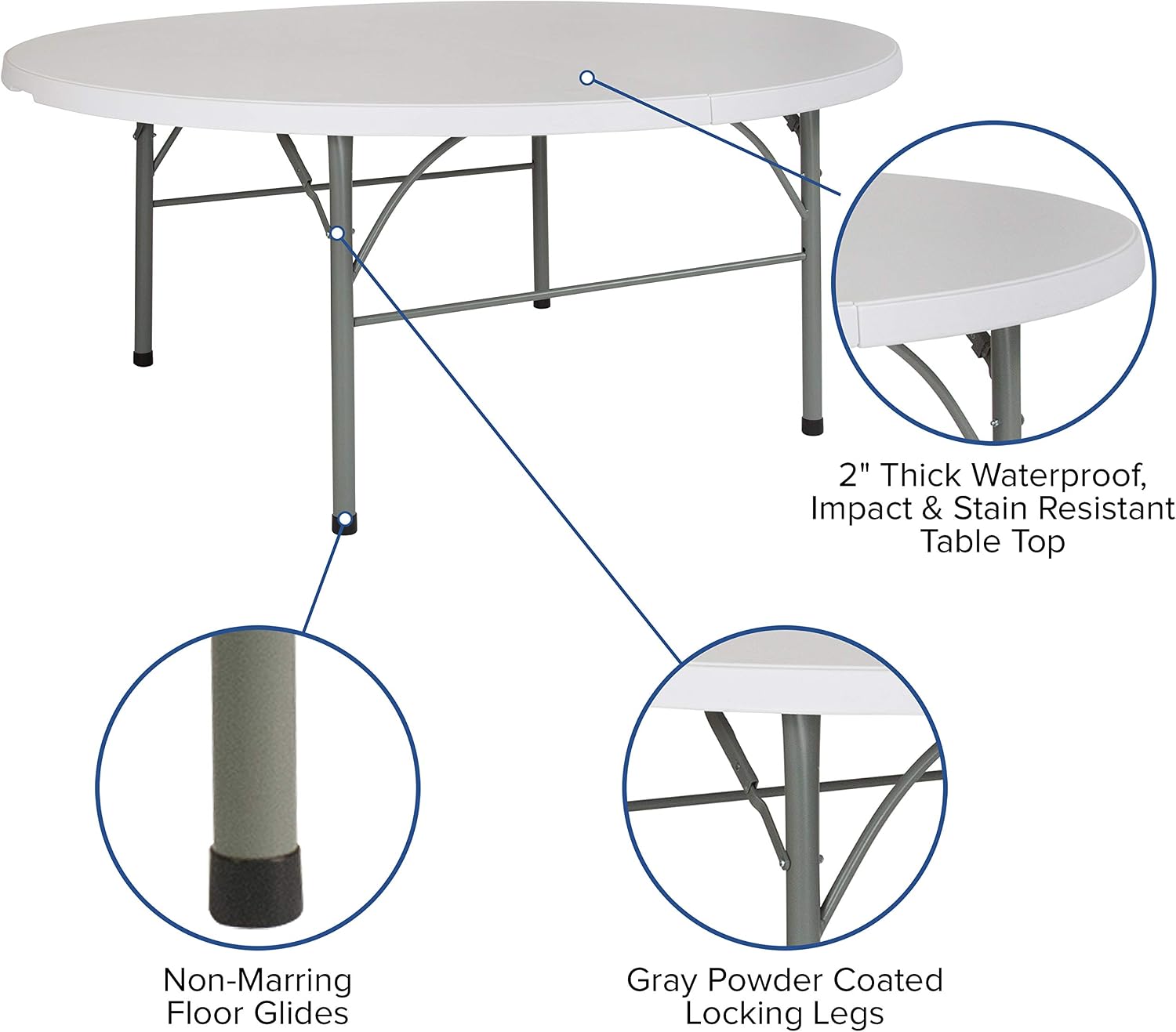 Flash Furniture Stonewall 6' Round Plastic Folding Event Table with Carrying Handle, Bi-Fold Banquet Table for Indoor/Outdoor Events, White