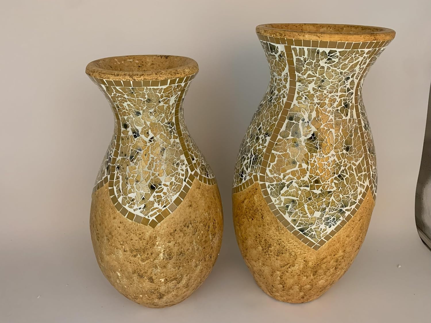 Floor Vase, 18 Inch Mosaic Vase – Tall Cylinder Made of Terracotta with Yellow Tan Glass Mosaic Pieces – Handcrafted Decorative Home Décor Accent Piece for Bedroom, Living Room, Office