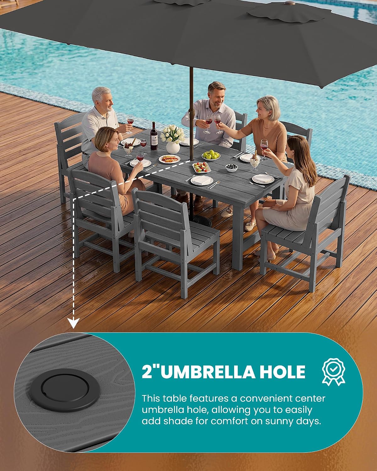 SERWALL Patio Dining Sets for 10 Person, HDPE Dining Set with 2 Tables, 8 Armless Chairs and 2 Armed Dining Chairs, Gray