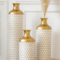 Tall Floor Vases Set of 3, White and Gold Large Tall Decorative Standing Vases with Hammered Gold Accents for Fireplace Home Corner Hallway Office, 31.5' 27.5' 23.6'