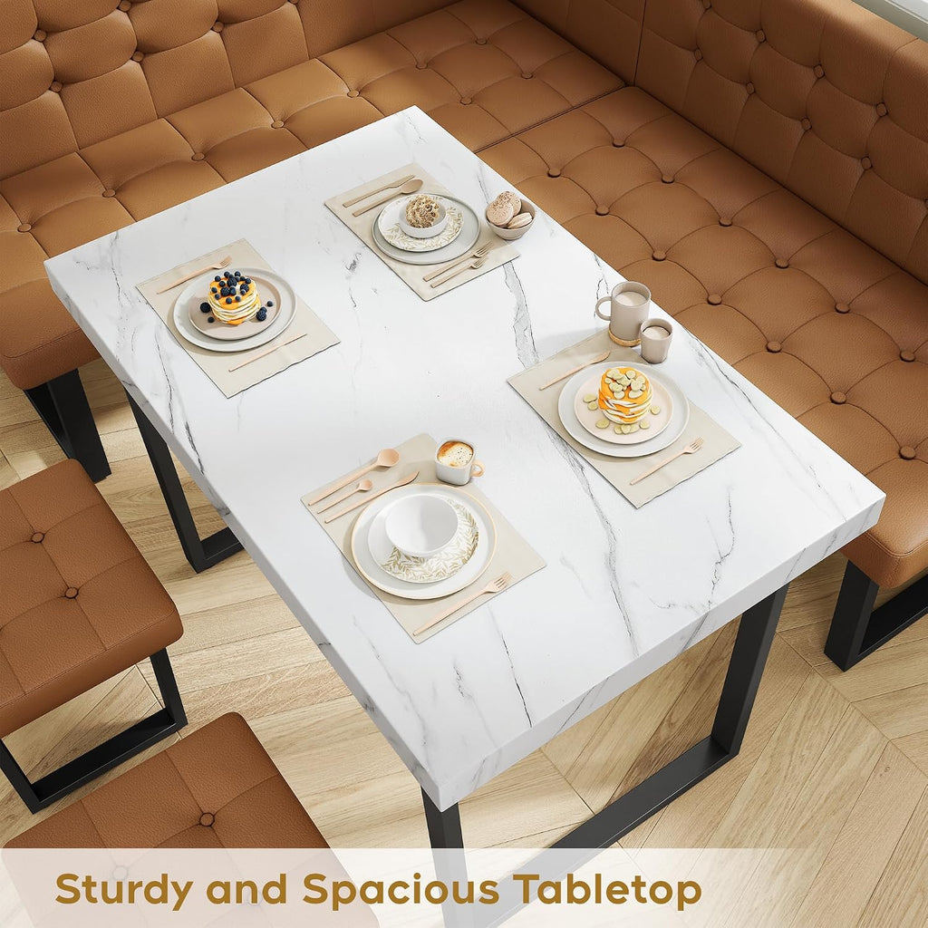XIAO WEI Corner Dining Table Set for Small Spaces, 72 Inch Breakfast Nook with Storage Banquette, 5 Piece Dining Set with Upholstered Bench, Modern Caramel Brown