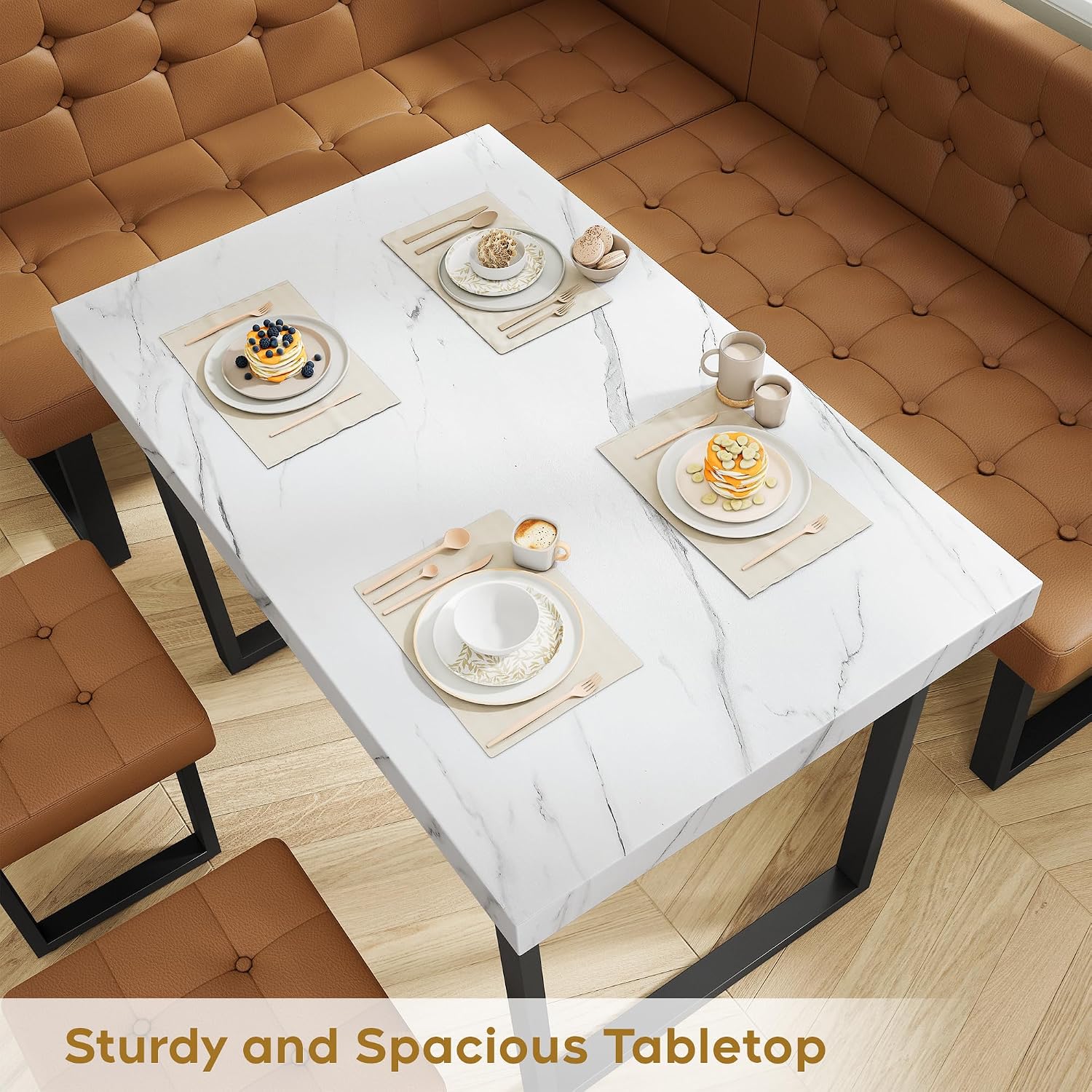 XIAO WEI Corner Dining Table Set for Small Spaces, 72 Inch Breakfast Nook with Storage Banquette, 5 Piece Dining Set with Upholstered Bench, Modern Caramel Brown
