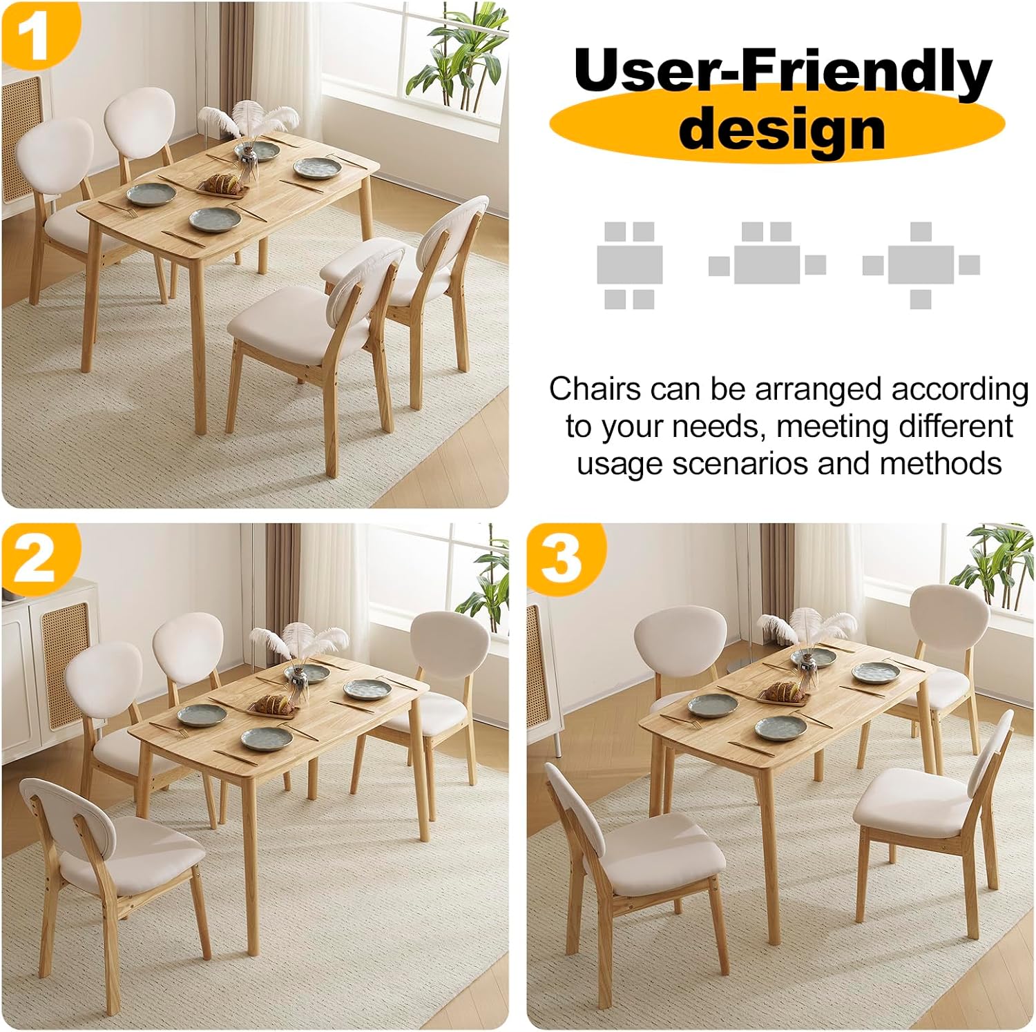 Karl home Mid-Century Modern 5-Piece Wood Dining Table Set for 4, Compact Mid-Century Modern Kitchen Table and Chairs for Kitchen/Small Apartment/Dining Room, Padded Seats & Backrests (Nature)