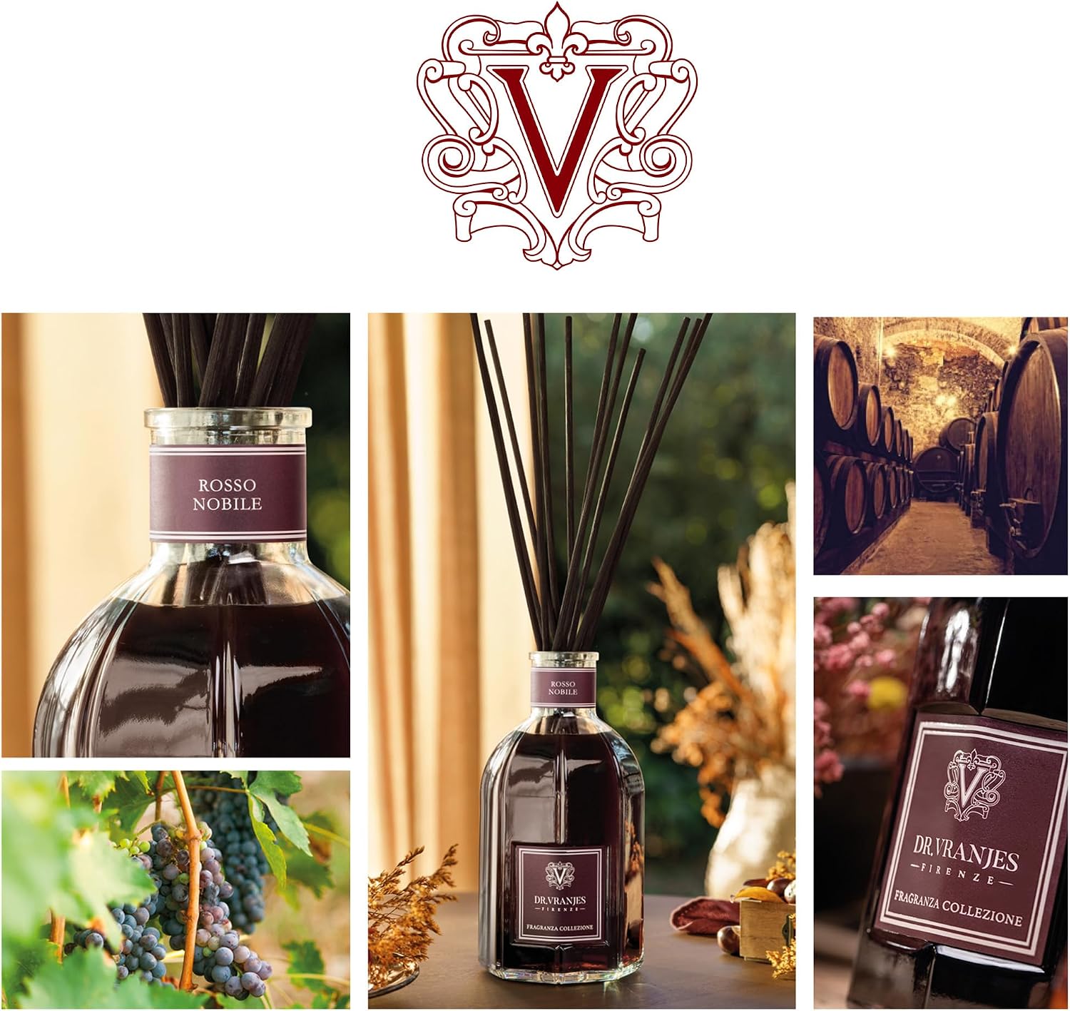 Dr. Vranjes - Rosso Nobile 500 ml Refill + Double Pack of Black Sticks (3 Pieces Bundle) - Luxury Home Fragrance, Made in Italy, Main Scent Fruity: Orange, Strawberry and Red Berries, Birch