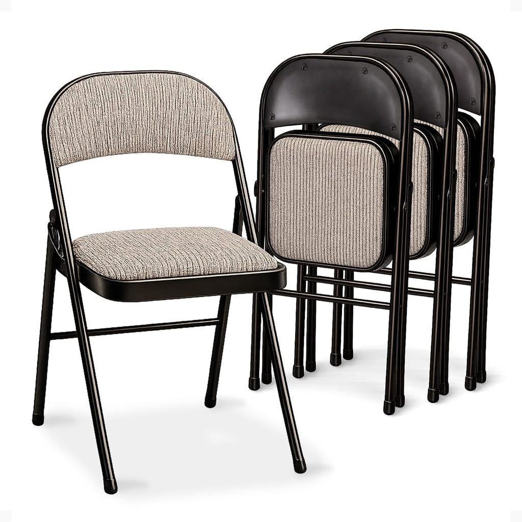 MECO 4 Pack Padded Folding Chairs, Cushioned Motif Fabric Foldable Chair, Cinnabar
