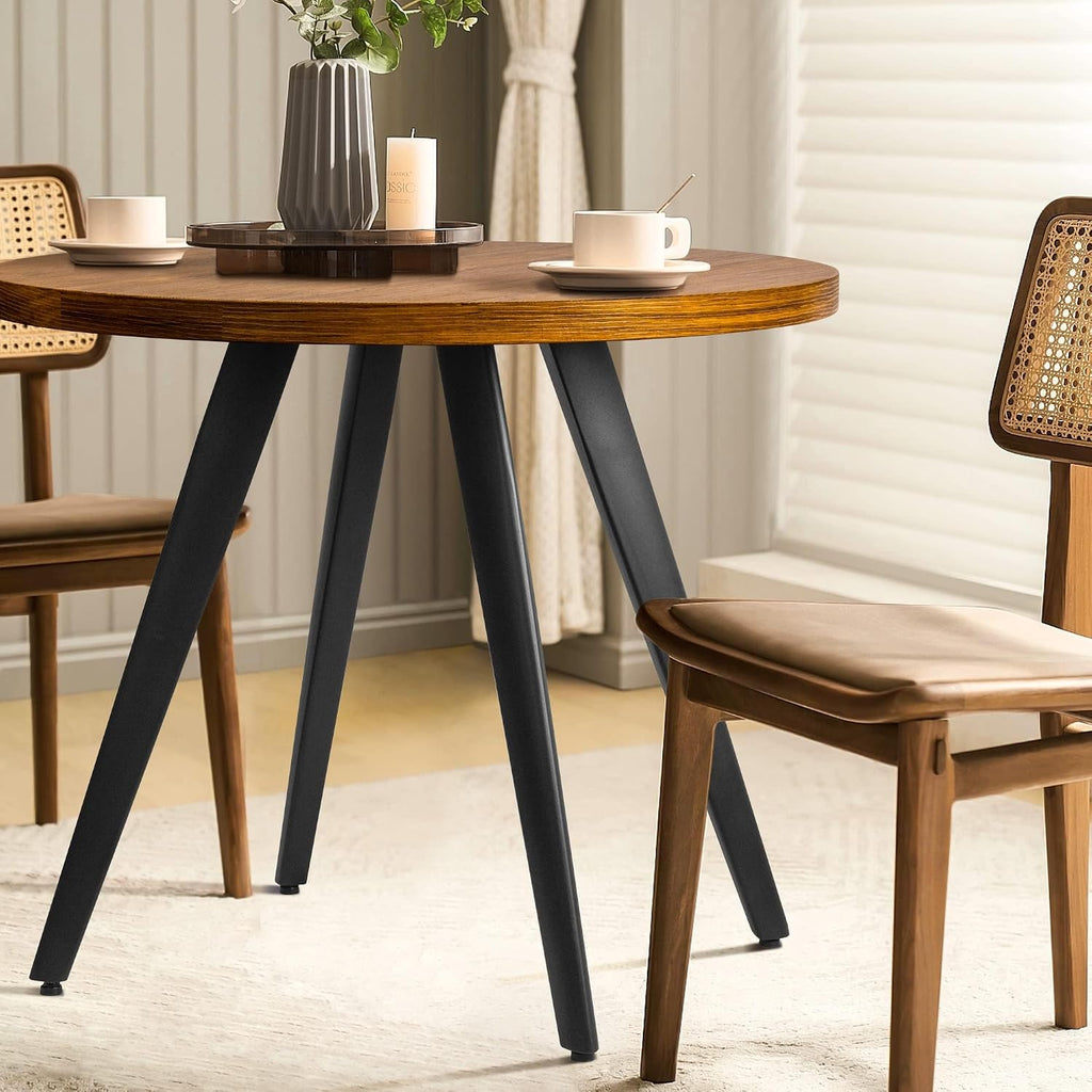 Round Dining Table, Small Dining Table for 2, 31.5' Round Table, Mid-Century Modern Kitchen Table with 1.4' Thickness Wood Grain Tabletop for or Small Space, Dining Room, Kitchen, Brown