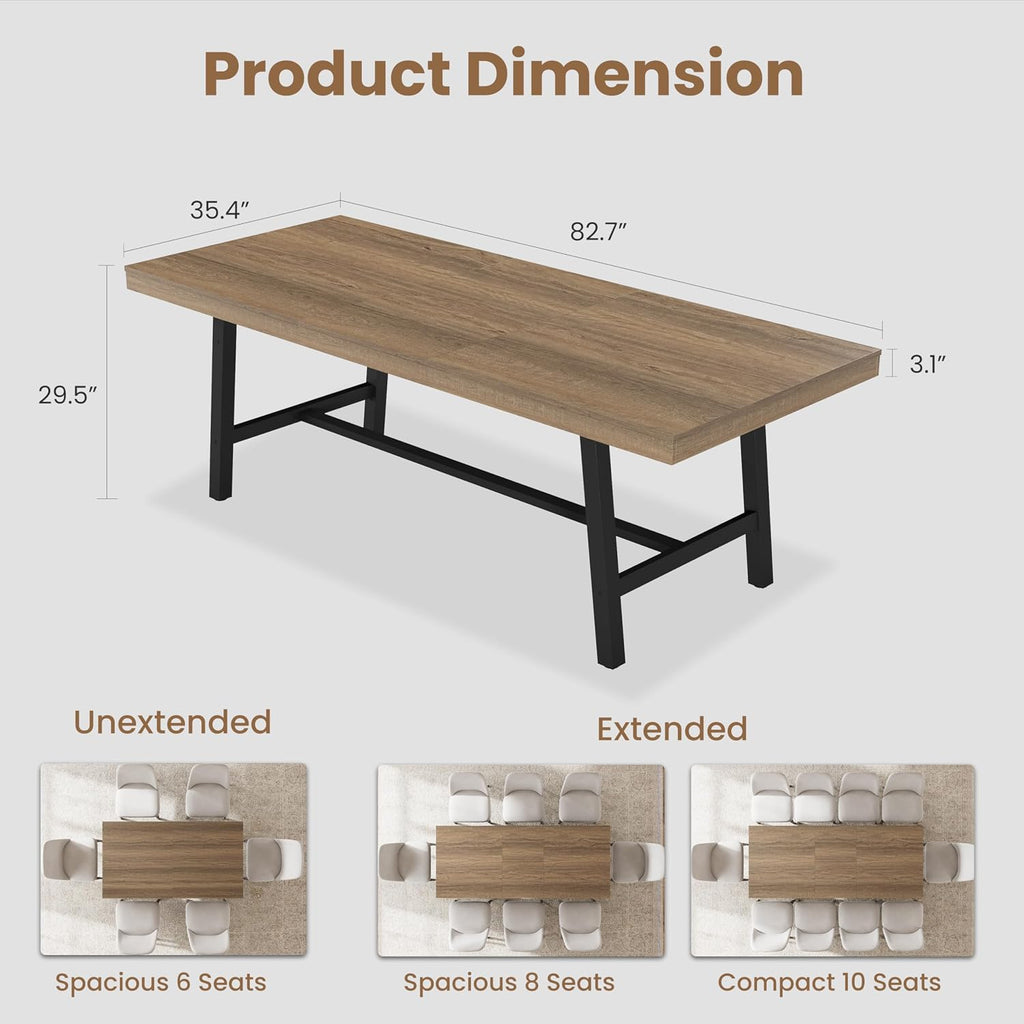 GarveeHome 63-83' Extendable Dining Table, Industrial Rectangular Dining Room Table for 6-8 People, Expandable Kitchen Table with Heavy Duty Metal Frame for Dining Room, Kitchen & Parties, Rustic Pear