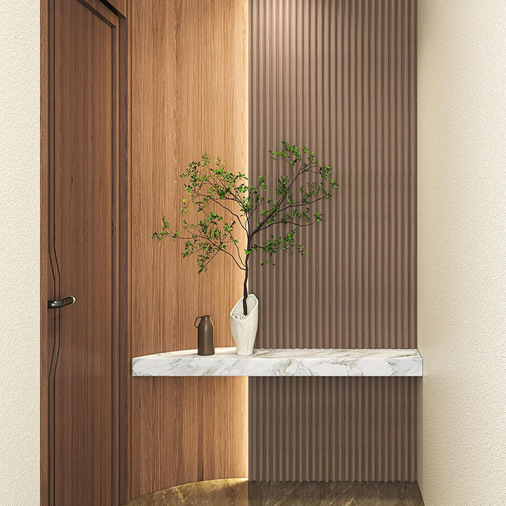 Art3d Fluted Wood Panel - 108 x 5.7 x 0.7in for Wall & Ceiling, Beaded Accent Molding for Home Decoration, Pack of 4pcs + 1pc End-Trim, Beaded Ashtree