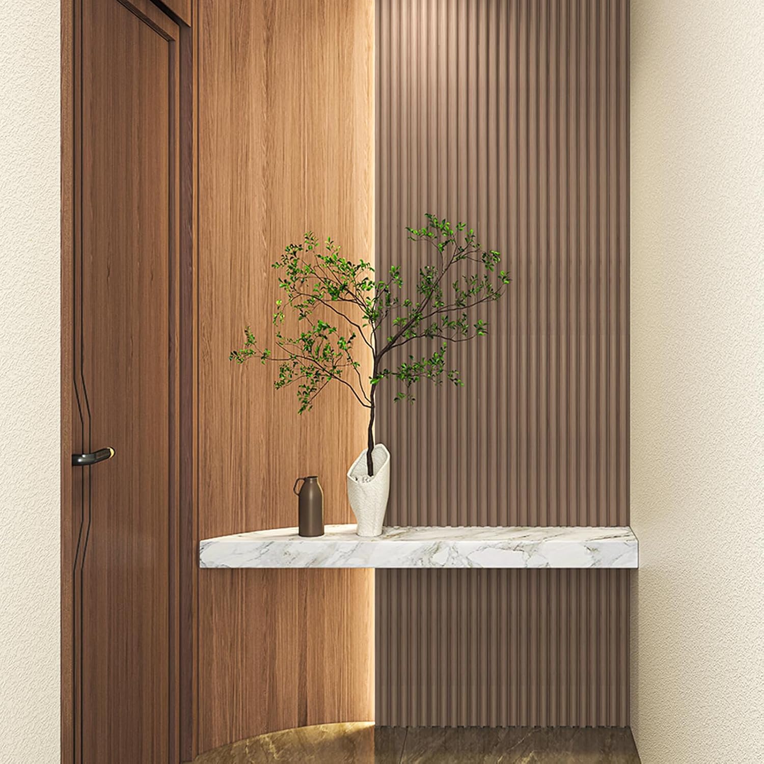 Art3d Fluted Wood Panel - 108 x 5.7 x 0.7in for Wall & Ceiling, Beaded Accent Molding for Home Decoration, Pack of 4pcs + 1pc End-Trim, Beaded Ashtree