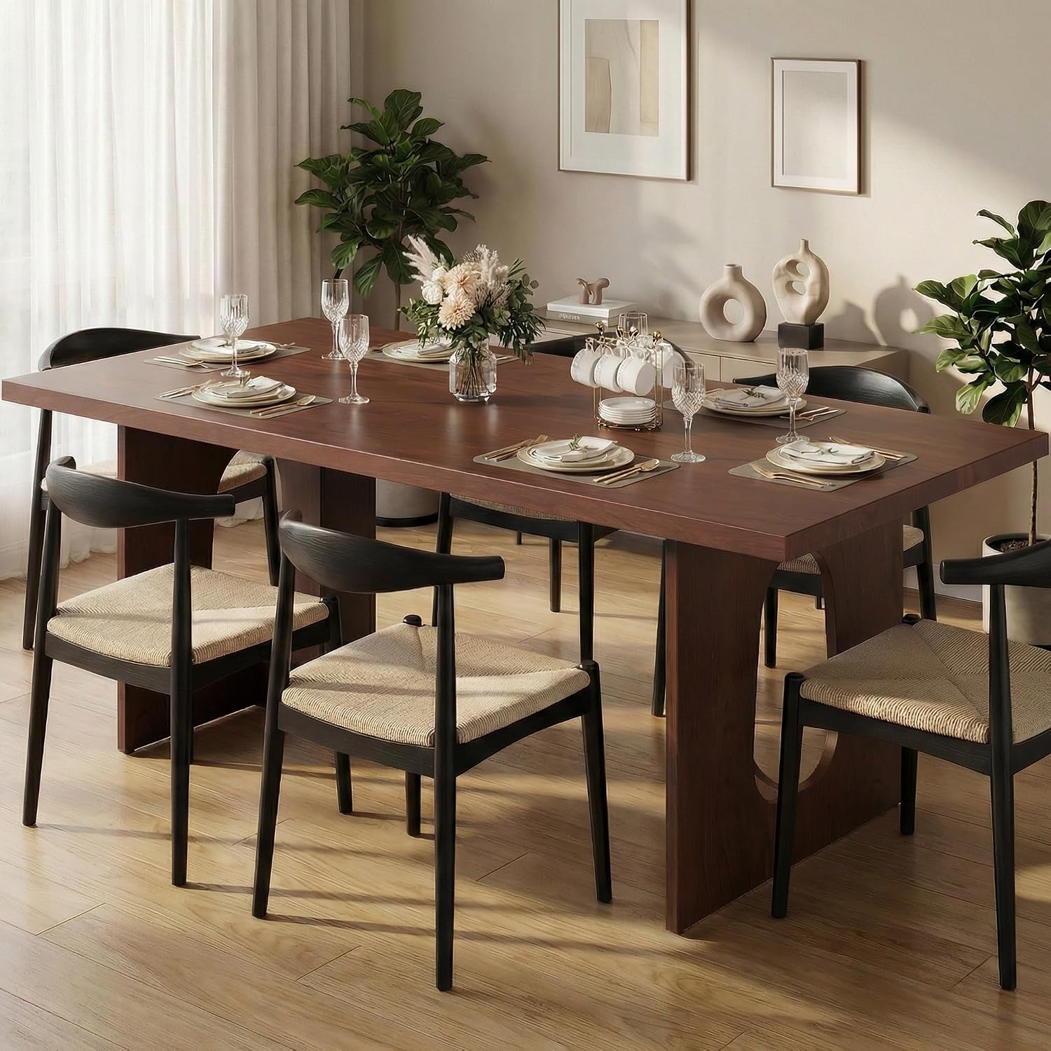 IDEALHOUSE 71' Long Dining Table for 6-10 People - Farmhouse Kitchen Table with Extra Thick Tabletop & Heavy-Duty Metal Legs, Sturdy Rectangular Table for Dining Room, Conference Room, Office, Walnut