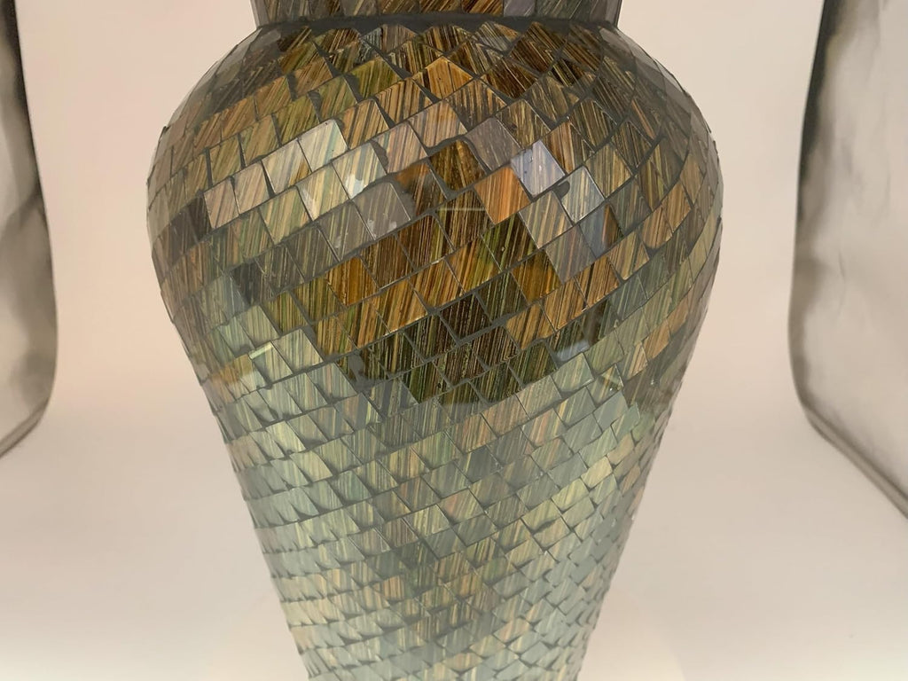 Floor Vase, 18 Inch Mosaic Vase – Tall Cylinder Made of Terracotta with Brown, Black, and Olive Green Glass Mosaic Pieces – Handcrafted Decorative Home Décor Accent Piece for Bedroom, Office