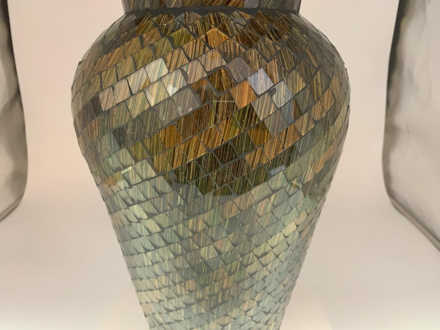 Floor Vase, 18 Inch Mosaic Vase – Tall Cylinder Made of Terracotta with Brown, Black, and Olive Green Glass Mosaic Pieces – Handcrafted Decorative Home Décor Accent Piece for Bedroom, Office